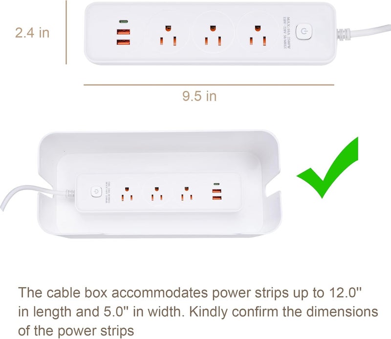 Eichzer Cable Management Box, Premium Cord Organizer Box to Hide Surge Protector on Desk, Power Strip Cover for TV Computer Home Router Office (White) - Image 5